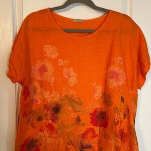 Nais Orange Floral Linen Blouse